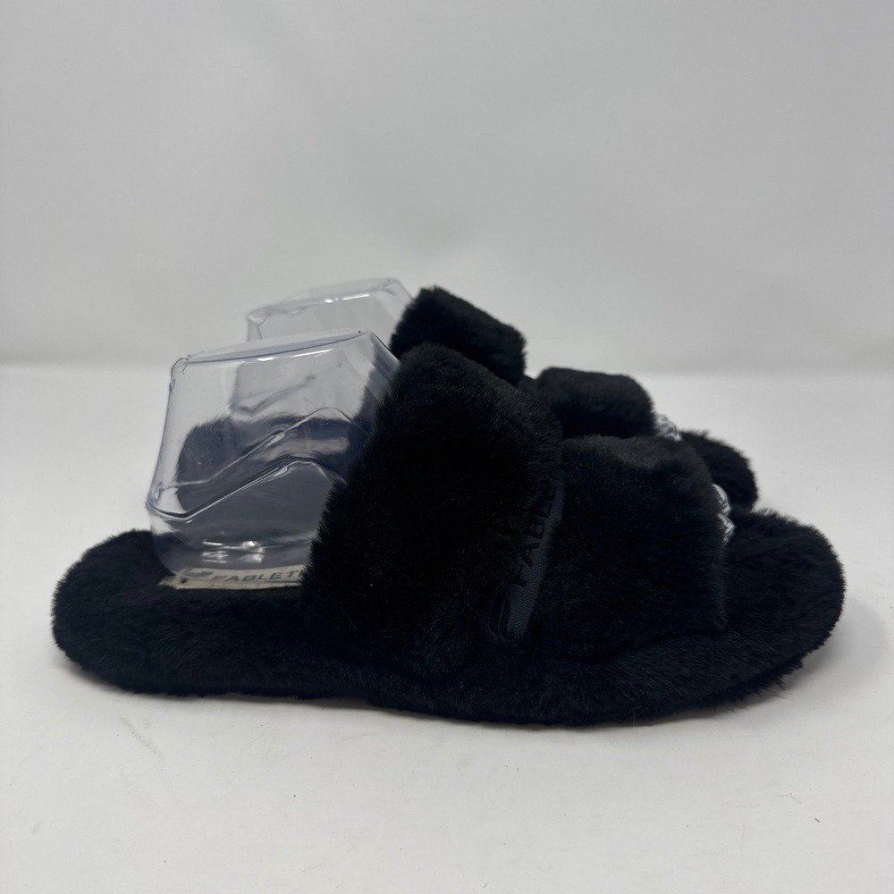 Fabletics Women Black Plush Fur Slides‎ Slippers Cozy Comfort Size 9